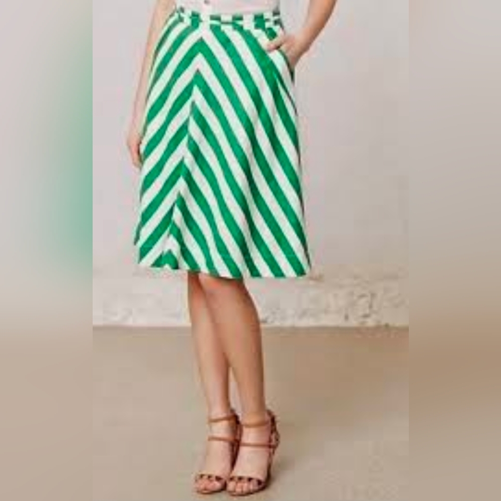 Anthropologie Green and White A-Line Skirt